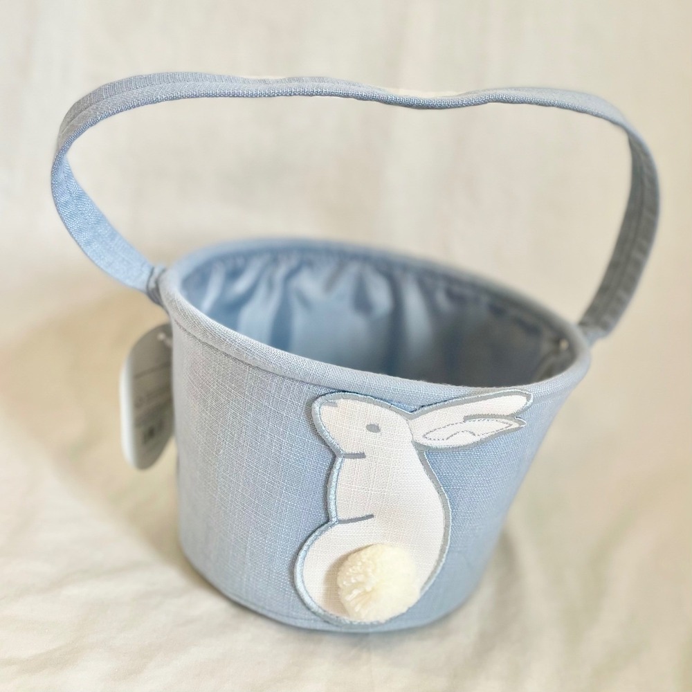 Threshold Blue Embroidered Bunny Easter Basket Storage Tote with Pom Tail NEW